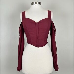 Women Goth Vamp Victorian Grunge Edgy Dark Romantic Corset Sz S Mesh Burgundy